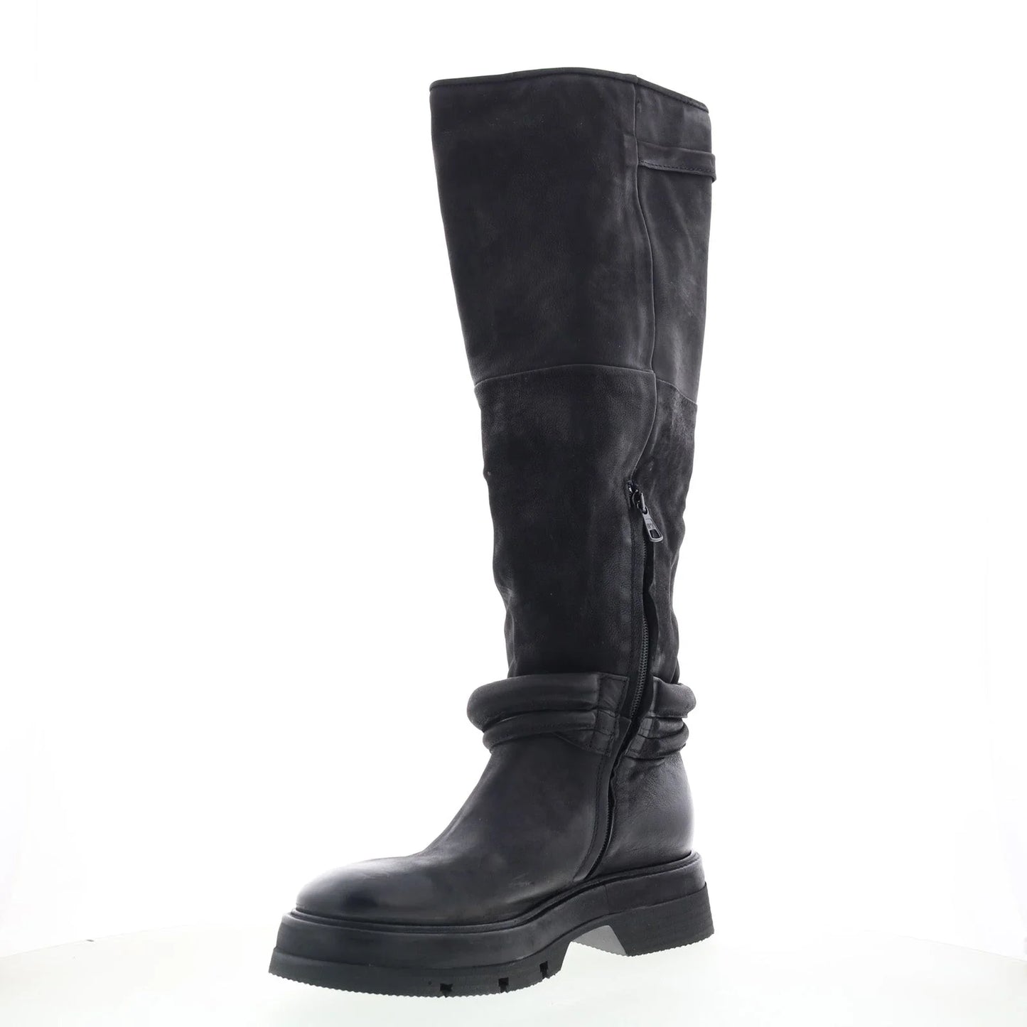 Vick Womens Black Leather Zipper Knee High Boots