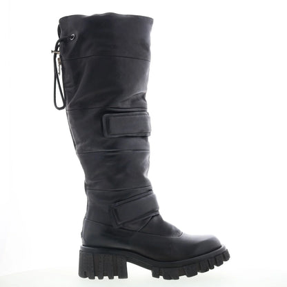 Halpert Womens Black Leather Zipper Knee High Boots