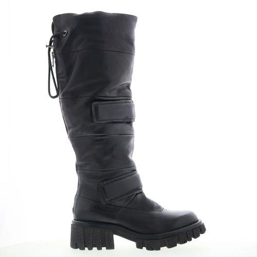 Halpert Womens Black Leather Zipper Knee High Boots