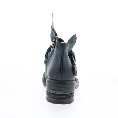 Martina Womens Green Leather Zipper Ankle & Booties Boots