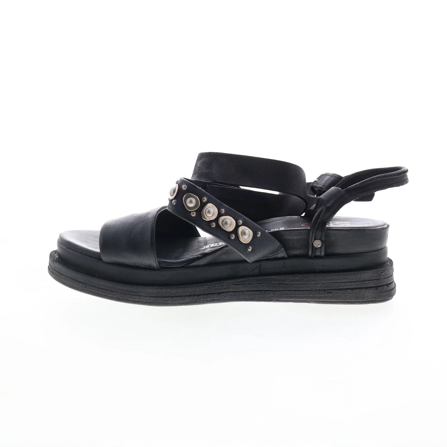Larkie Womens Black Leather Hook & Loop Platform Sandals Shoes