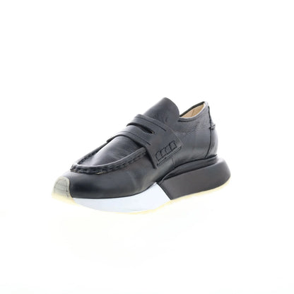 Elian Womens Black Leather Slip On Lifestyle Sneakers Shoes