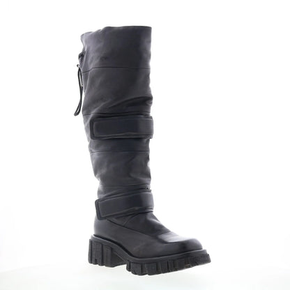 Halpert Womens Black Leather Zipper Knee High Boots