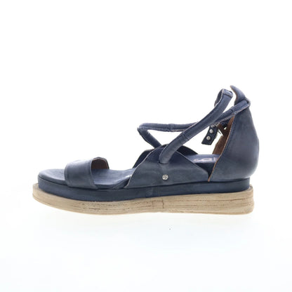 Laike Womens Black Leather Hook & Loop Platform Sandals Shoes