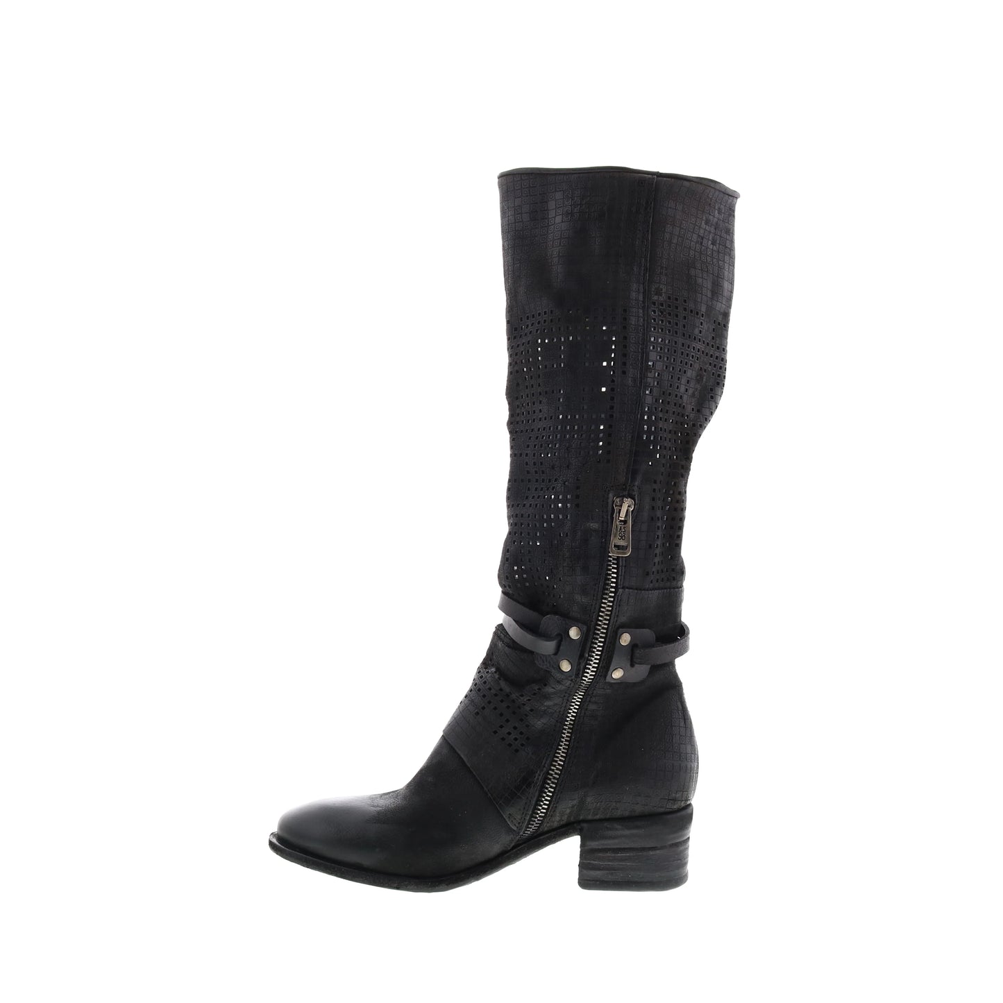 Gene A40313-101 Womens Black Leather Hook & Loop Knee High Boots