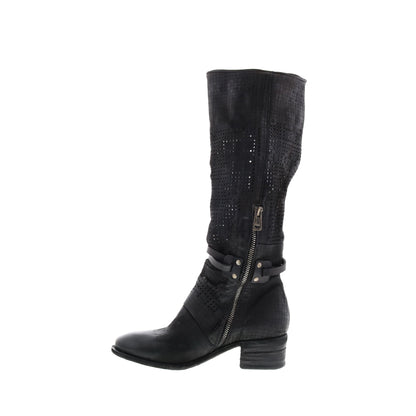 Gene A40313-101 Womens Black Leather Hook & Loop Knee High Boots