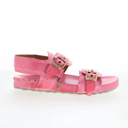 Eastman Womens Pink Leather Hook & Loop Strap Sandals Shoes