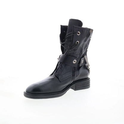 Faust Womens Black Leather Zipper Casual Dress Boots