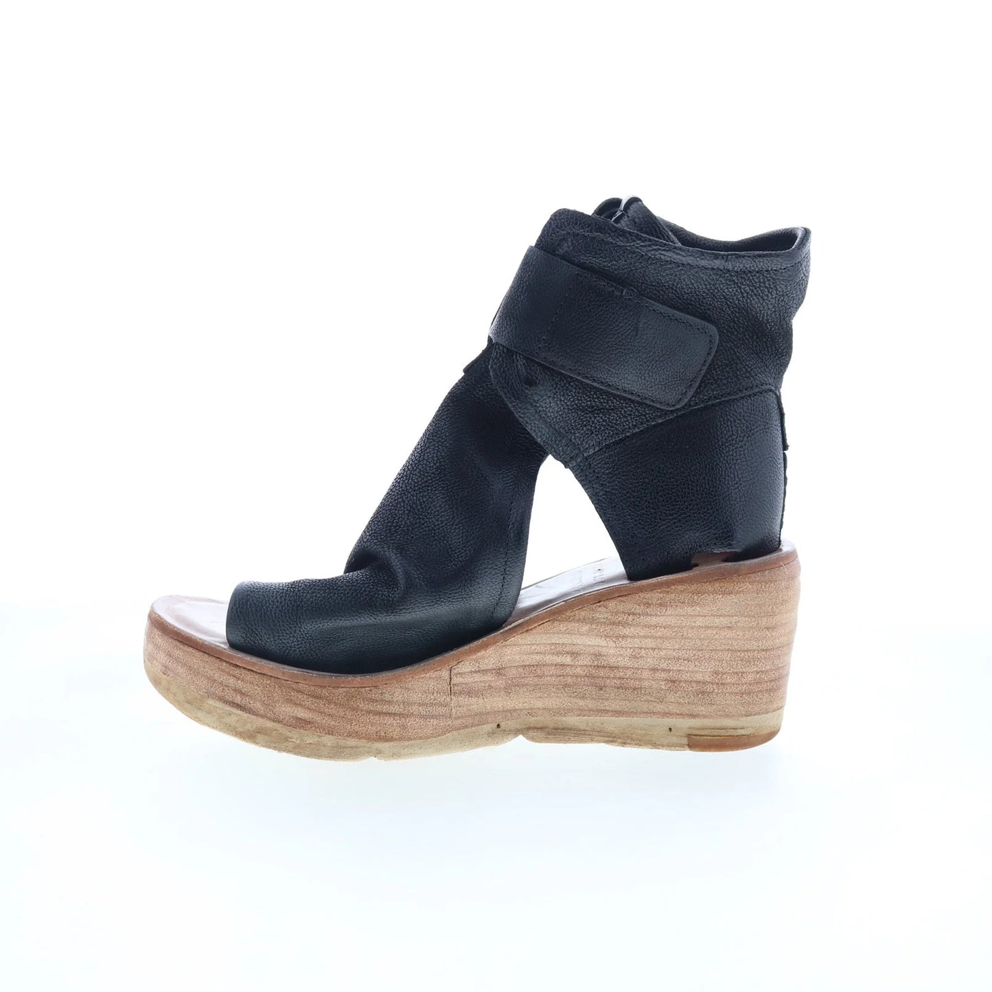 Naya 528036-303-6002 Womens Black Leather Wedges Sandals Shoes