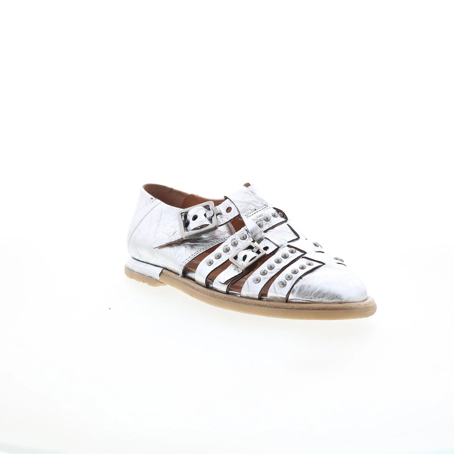 Thorpe Womens Silver Leather Hook & Loop Loafer Flats Shoes