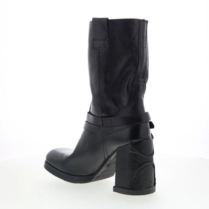 Lil Womens Black Leather Slip On Casual Dress Boots
