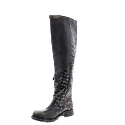 Sonny A50310-203 Womens Black Leather Zipper Knee High Boots