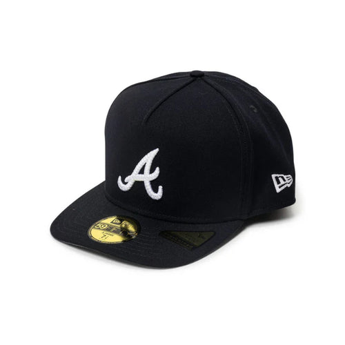 New Era Script Safety Pin Atlanta Braves A-Frame Fitted Hat - Navy