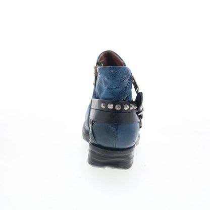 Steve Womens Blue Leather Zipper Ankle & Booties Boots