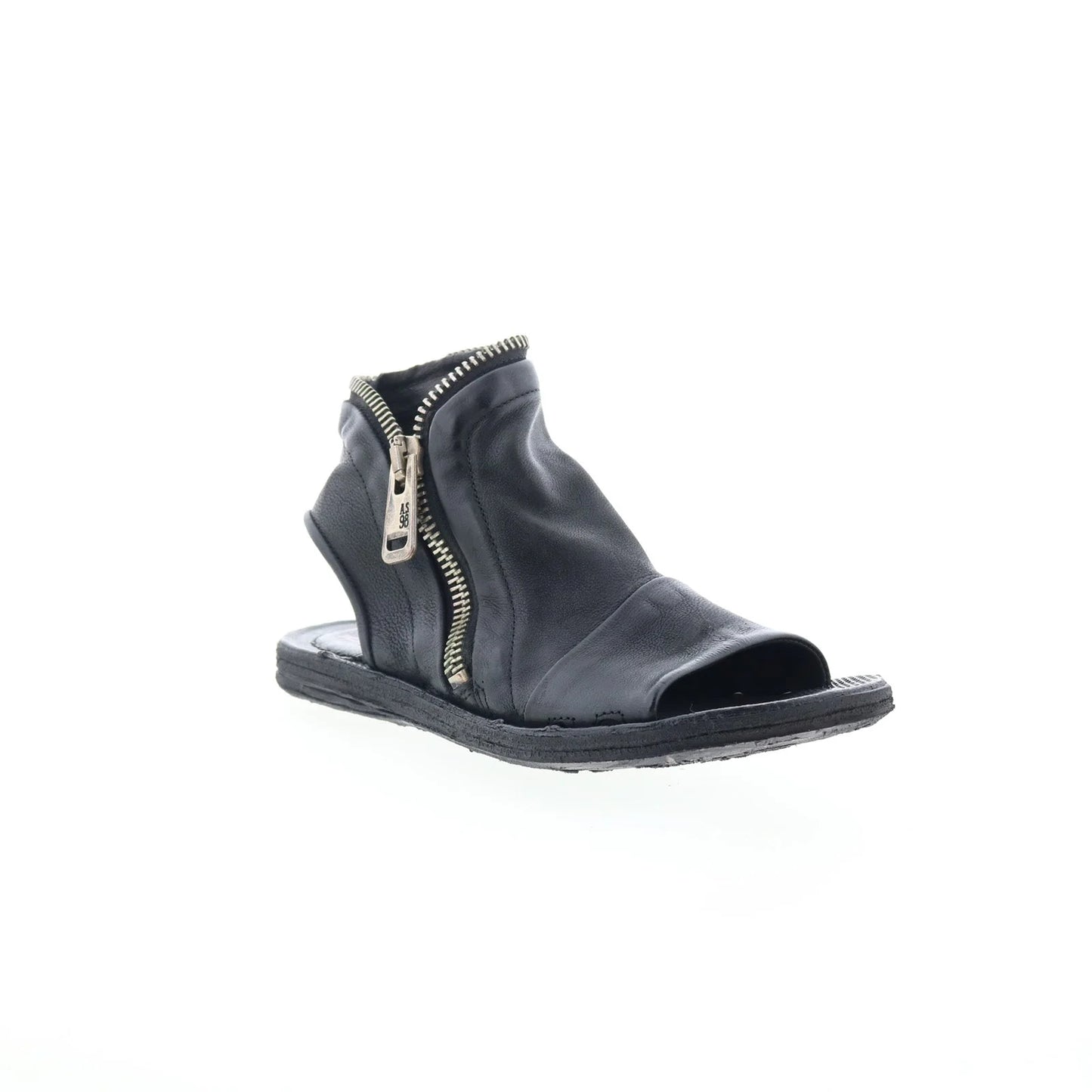 Ritchie Womens Black Leather Zipper Mule Flats Shoes