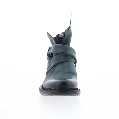 Martina Womens Green Leather Zipper Ankle & Booties Boots