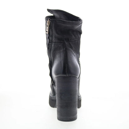 Frannie Womens Black Leather Zipper Ankle & Booties Boots