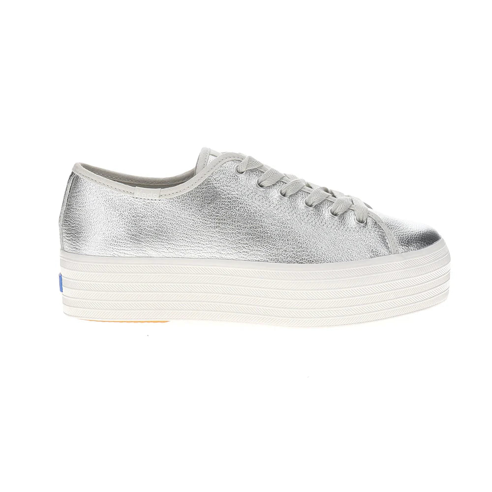 Triple Up Washed Metallic Leather Lace Up Sneakers