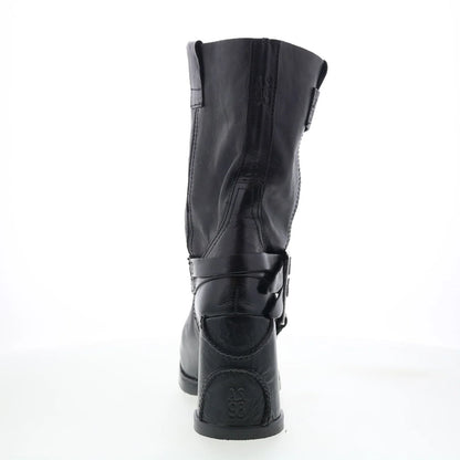 Lil Womens Black Leather Slip On Casual Dress Boots