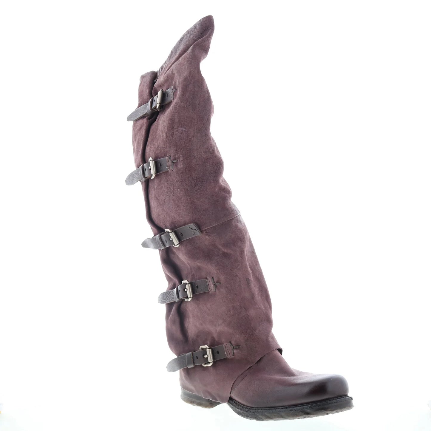 Shaylynn Womens Burgundy Leather Hook & Loop Knee High Boots