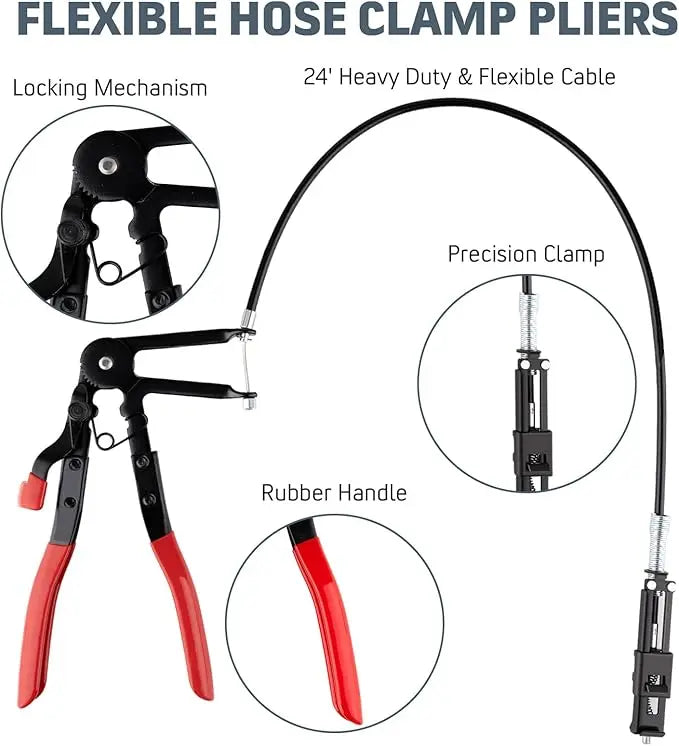 9 Piece Hose Clamp Pliers Set with Long Reach Flexible Cable Design