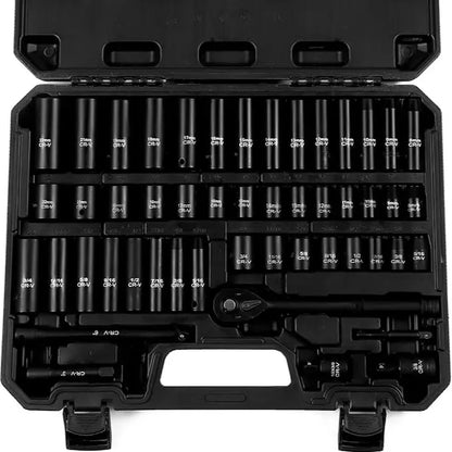 Complete Impact Socket Set with SAE & Metric Sockets, Adapters & Storage Case