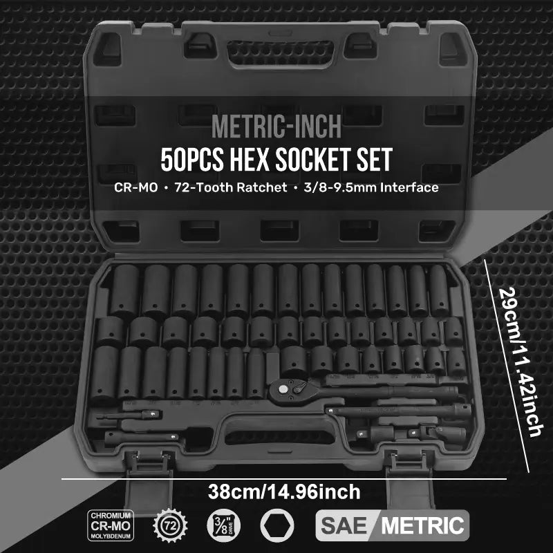 Complete Impact Socket Set with SAE & Metric Sockets, Adapters & Storage Case