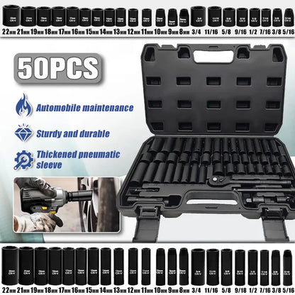 Complete Impact Socket Set with SAE & Metric Sockets, Adapters & Storage Case