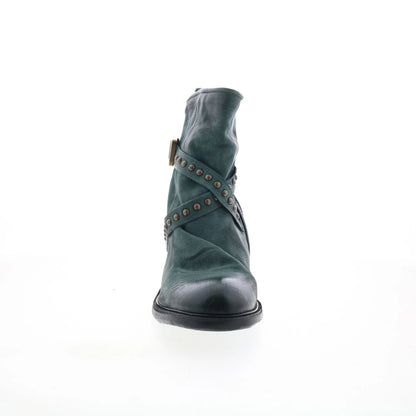 Jeffy Womens Green Leather Zipper Casual Dress Boots