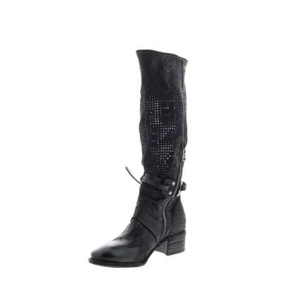 Gene A40313-101 Womens Black Leather Hook & Loop Knee High Boots