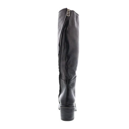 Lynton A95305-201 Womens Black Leather Zipper Knee High Boots
