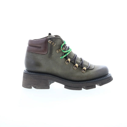 Langan Womens Green Leather Lace Up Lifestyle Boots