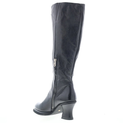 Nettie Womens Black Leather Zipper Knee High Boots