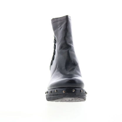 Placid Womens Black Leather Zipper Ankle & Booties Boots