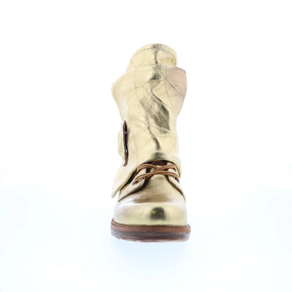 Snider Womens Gold Leather Zipper Ankle & Booties Boots