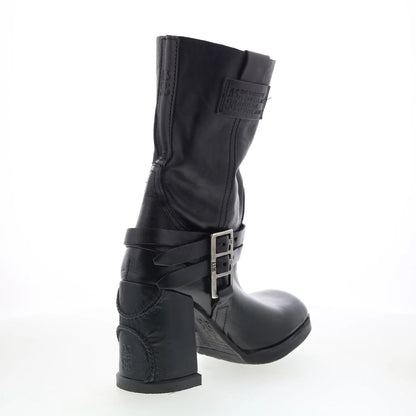 Lil Womens Black Leather Slip On Casual Dress Boots