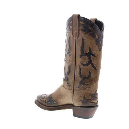 9016 Womens Brown Leather Slip On Cowboy Western Boots