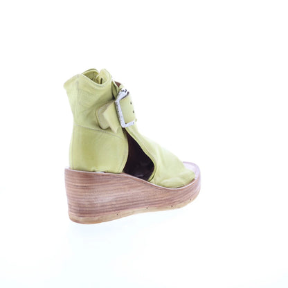 Naya Womens Green Leather Hook & Loop Wedges Sandals Shoes