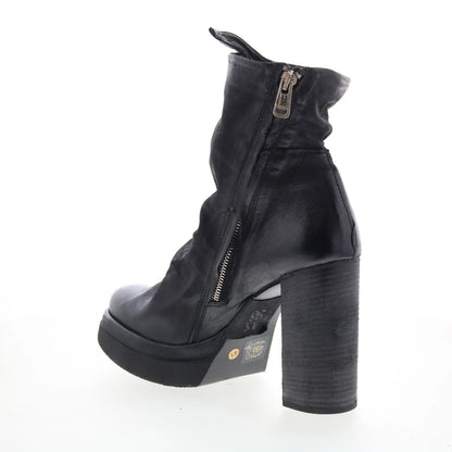 Frannie Womens Black Leather Zipper Ankle & Booties Boots