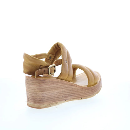 Norward Womens Brown Leather Hook & Loop Wedges Sandals Shoes