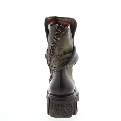 Hersh A82206-301 Womens Green Leather Zipper Casual Dress Boots