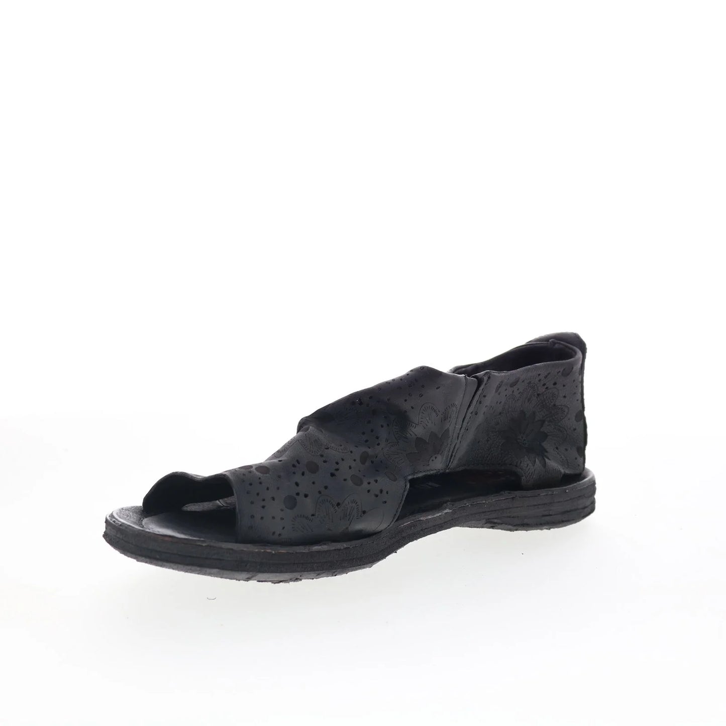 Reiley Floral Womens Black Leather Slip On Strap Sandals Shoes