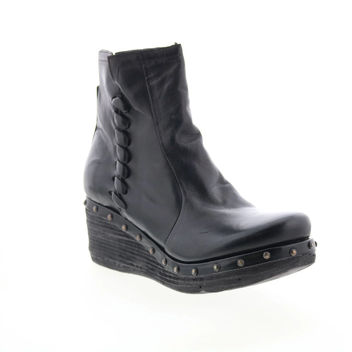 Placid Womens Black Leather Zipper Ankle & Booties Boots