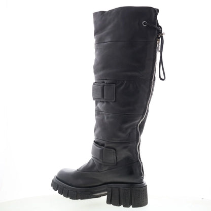 Halpert Womens Black Leather Zipper Knee High Boots