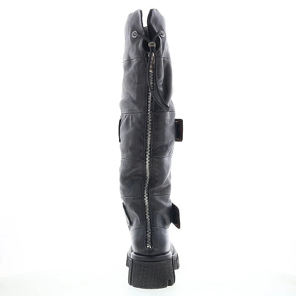 Halpert Womens Black Leather Zipper Knee High Boots