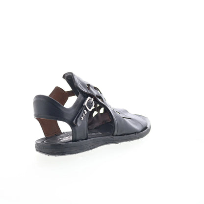 Rogan Womens Black Leather Hook & Loop Strap Sandals Shoes