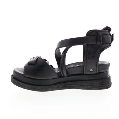 Levy A15024-201 Womens Black Leather Platform Sandals Shoes
