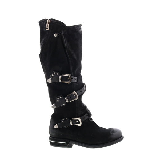 Trigg 516323-201 Womens Black Leather Hook & Loop Knee High Boots