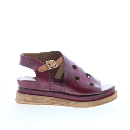 Larry Womens Burgandy Leather Hook & Loop Strap Sandals Shoes