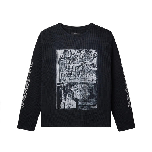 Purple Waffle Knit Long Sleeve - Black